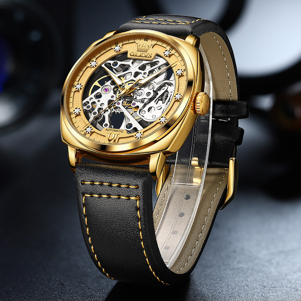 Black mechanical hotsell skeleton watch