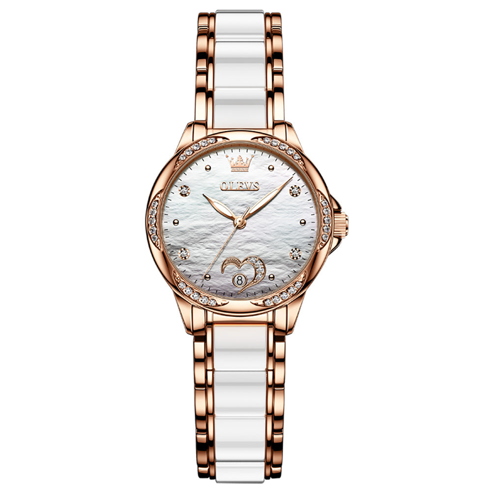 OLEVS Women's Ceramic Strap Love Dial Mechanical Watch Model 6631