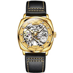 Load image into Gallery viewer, OLEVS Men&#39;s Skeleton Automatic Mechanical Black Leather Watch Model 6651
