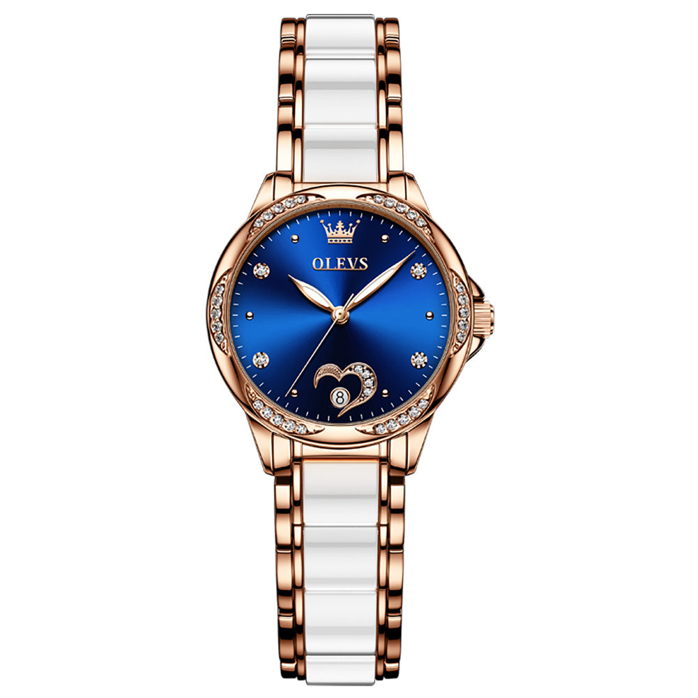 OLEVS Women's Ceramic Strap Love Dial Mechanical Watch Model 6631