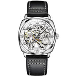 Load image into Gallery viewer, OLEVS Men&#39;s Skeleton Automatic Mechanical Black Leather Watch Model 6651
