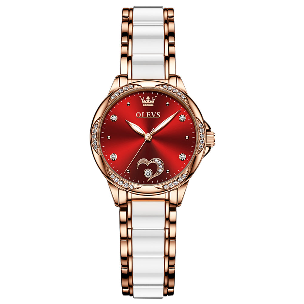 OLEVS Women's Ceramic Strap Love Dial Mechanical Watch Model 6631