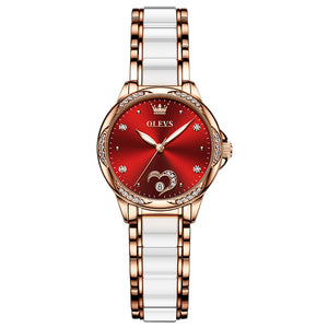 OLEVS Women's Ceramic Strap Love Dial Mechanical Watch Model 6631