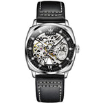 Load image into Gallery viewer, OLEVS Men&#39;s Skeleton Automatic Mechanical Black Leather Watch Model 6651
