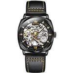 Load image into Gallery viewer, OLEVS Men&#39;s Skeleton Automatic Mechanical Black Leather Watch Model 6651
